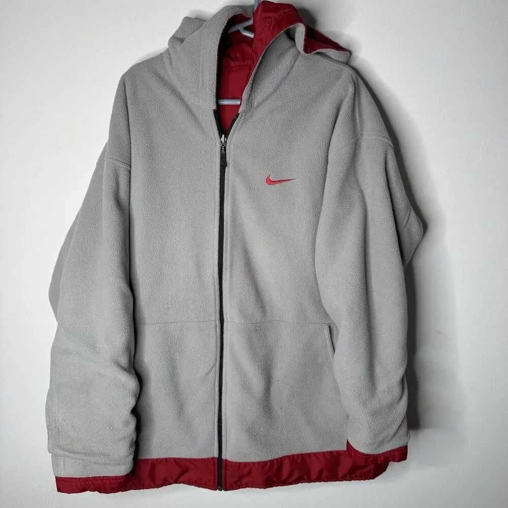 Mens Nike Sportswear Reversible Hood Coat Jacket Nylon Fleece‎ Red Size XL F1SID